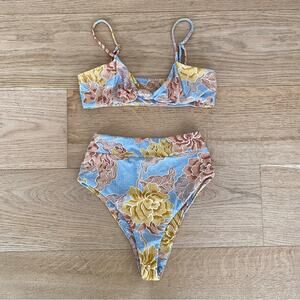 Pastel High Waist Bikini in Blue Gold and Blush